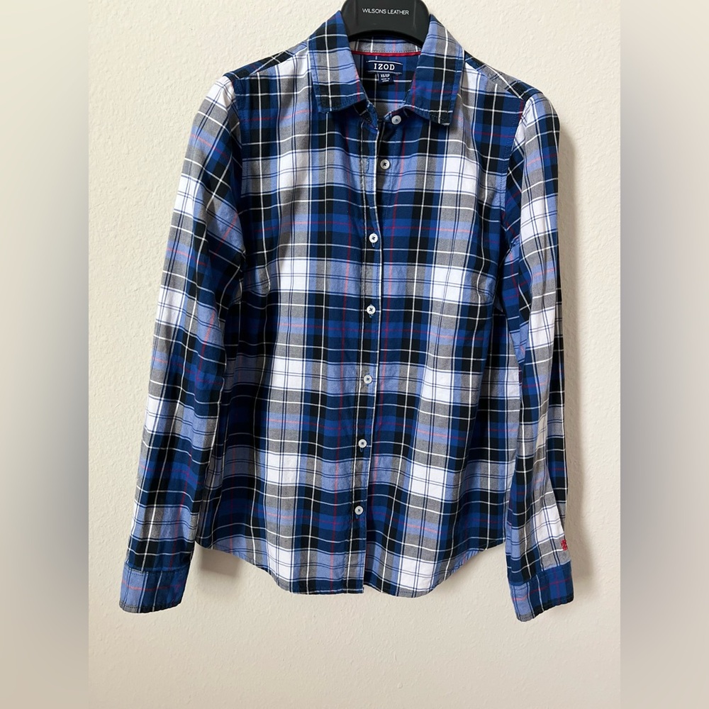 IZOD Women’s Cotton Plaid Button Down Shirt Size XS
